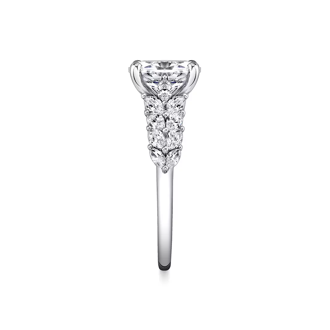 White Gold Tulira Flared Marquise Floral Inspired Engagement Ring - Camellia