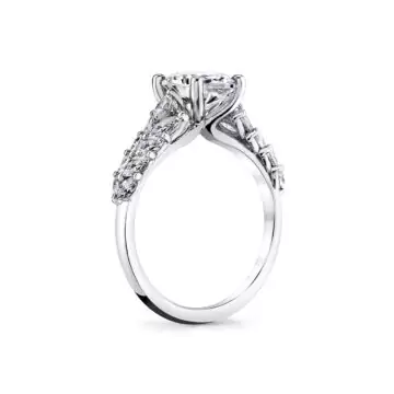White Gold Tulira Flared Marquise Floral Inspired Engagement Ring - Camellia