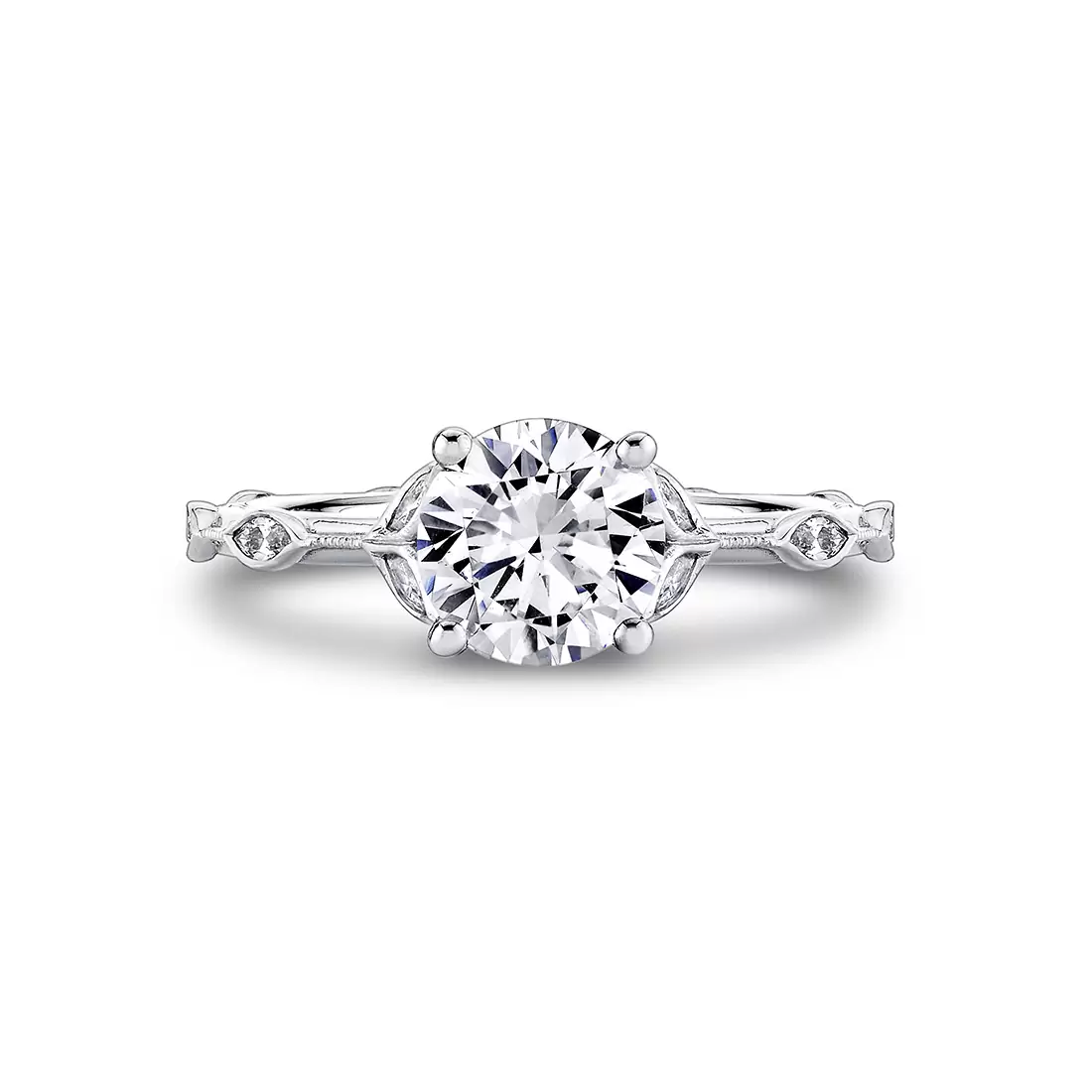 White Gold Tulira Diamond Petal and Leaf Engagement Ring - Paloma