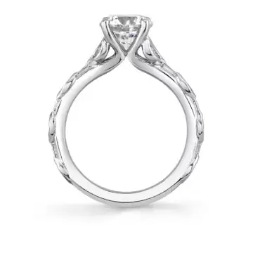 White Gold Tulira Diamond Petal and Leaf Engagement Ring - Paloma