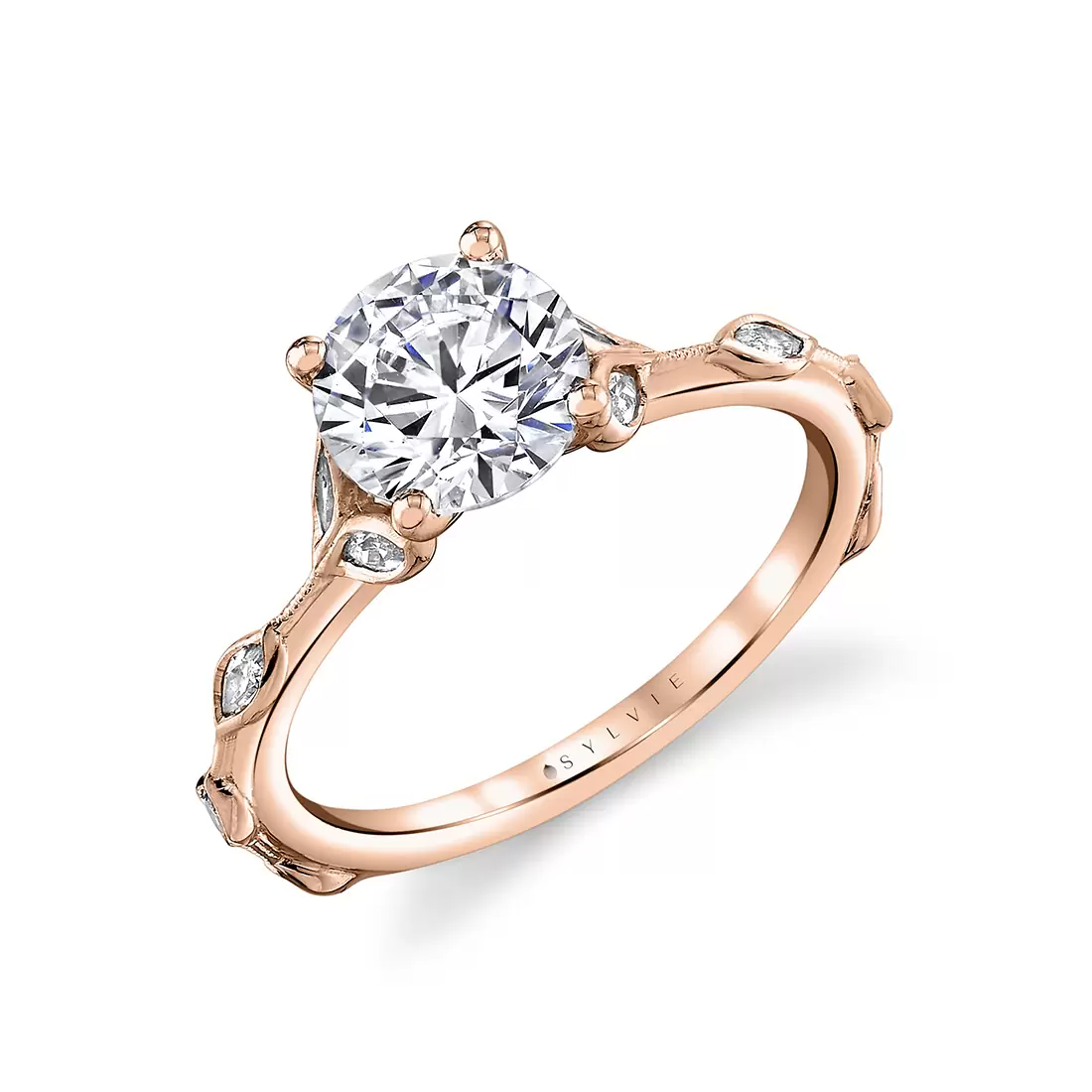 White Gold Tulira Diamond Petal and Leaf Engagement Ring - Paloma