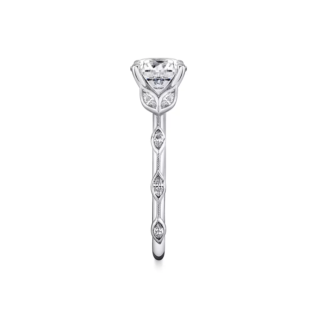 White Gold Tulira Diamond Petal and Leaf Engagement Ring - Paloma