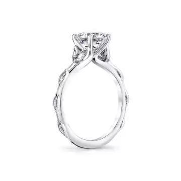 White Gold Tulira Diamond Petal and Leaf Engagement Ring - Paloma