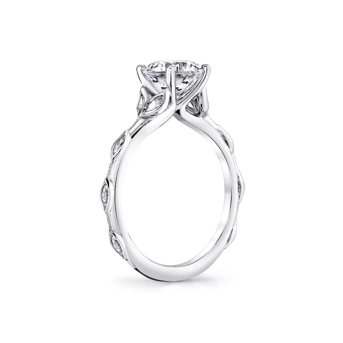 White Gold Tulira Diamond Petal and Leaf Engagement Ring - Paloma