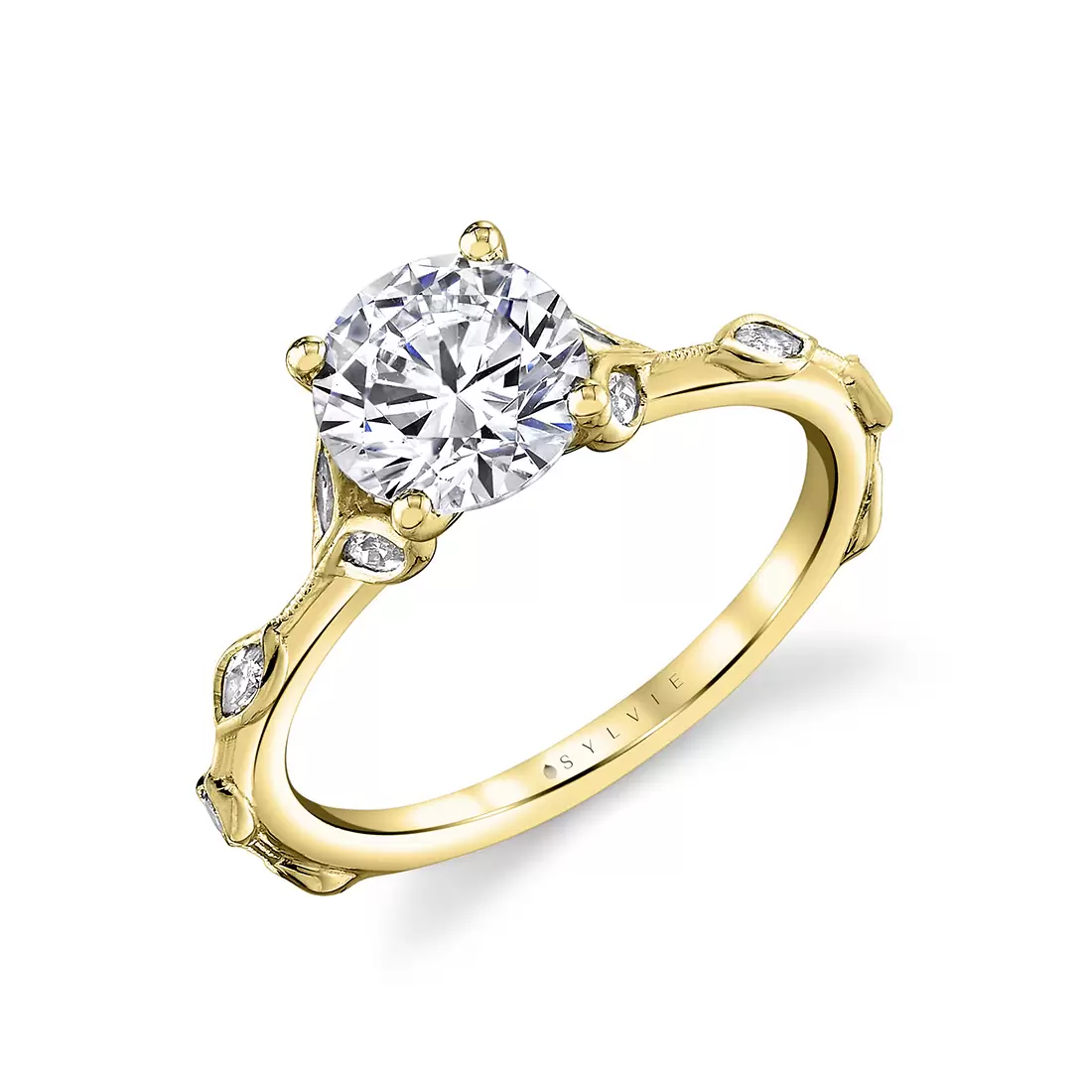 White Gold Tulira Diamond Petal and Leaf Engagement Ring - Paloma