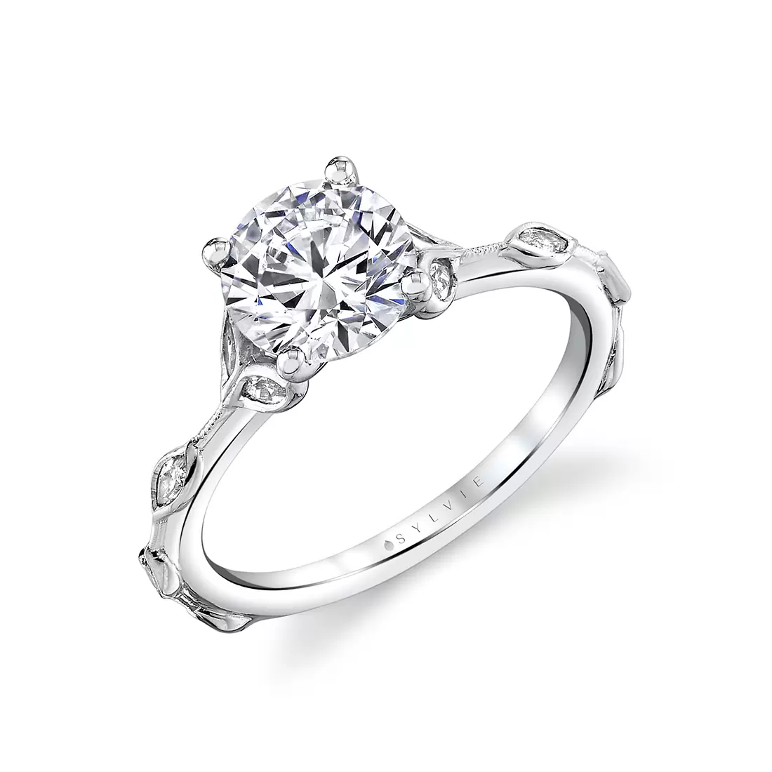 White Gold Tulira Diamond Petal and Leaf Engagement Ring - Paloma