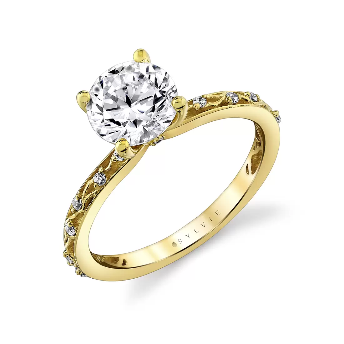 Yellow Gold Tulira Flower and Vine Engagement Ring - Fauna