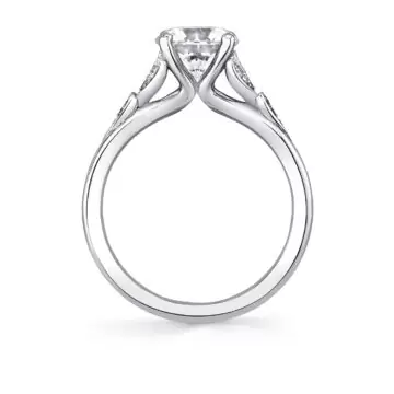 White Gold Tulira Leaf Inspired Engagement Ring - Sage