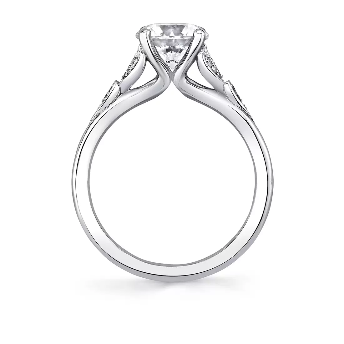 White Gold Tulira Leaf Inspired Engagement Ring - Sage