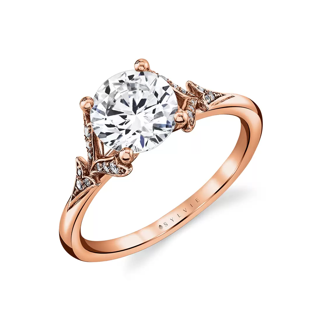 White Gold Tulira Leaf Inspired Engagement Ring - Sage
