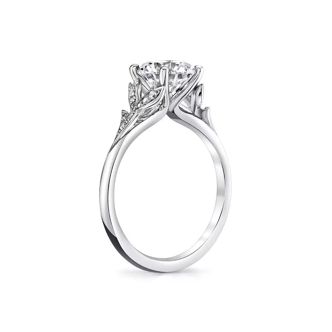 White Gold Tulira Leaf Inspired Engagement Ring - Sage