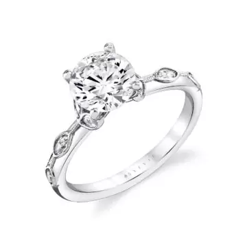 White Gold Tulira Bezel Petal and Leaf Engagement Ring - Opal