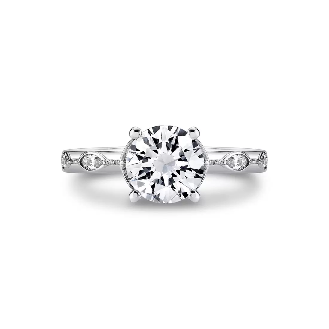 White Gold Tulira Bezel Petal and Leaf Engagement Ring - Opal