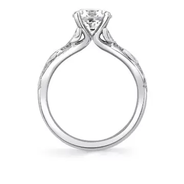 White Gold Tulira Bezel Petal and Leaf Engagement Ring - Opal