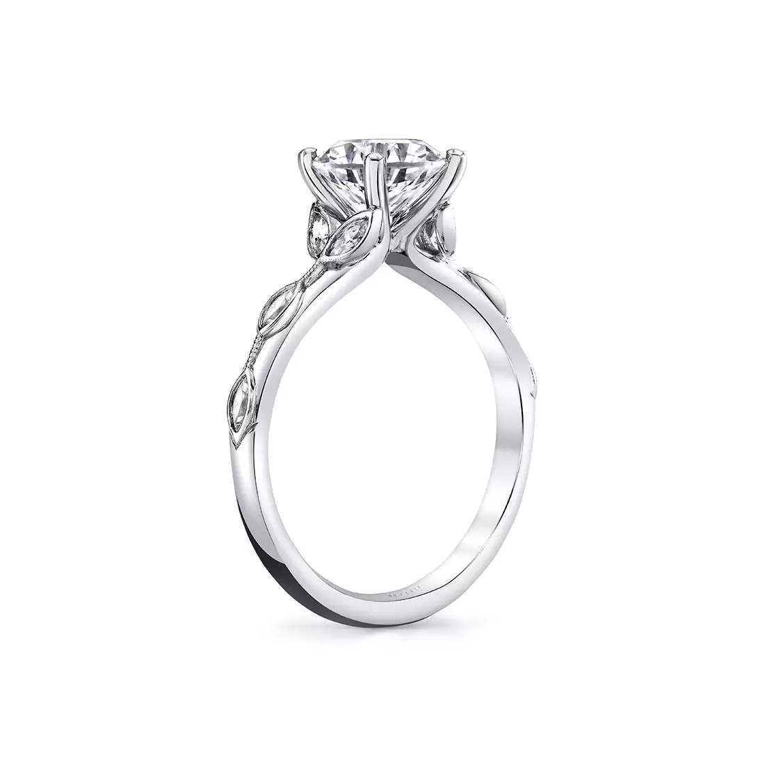 White Gold Tulira Bezel Petal and Leaf Engagement Ring - Opal