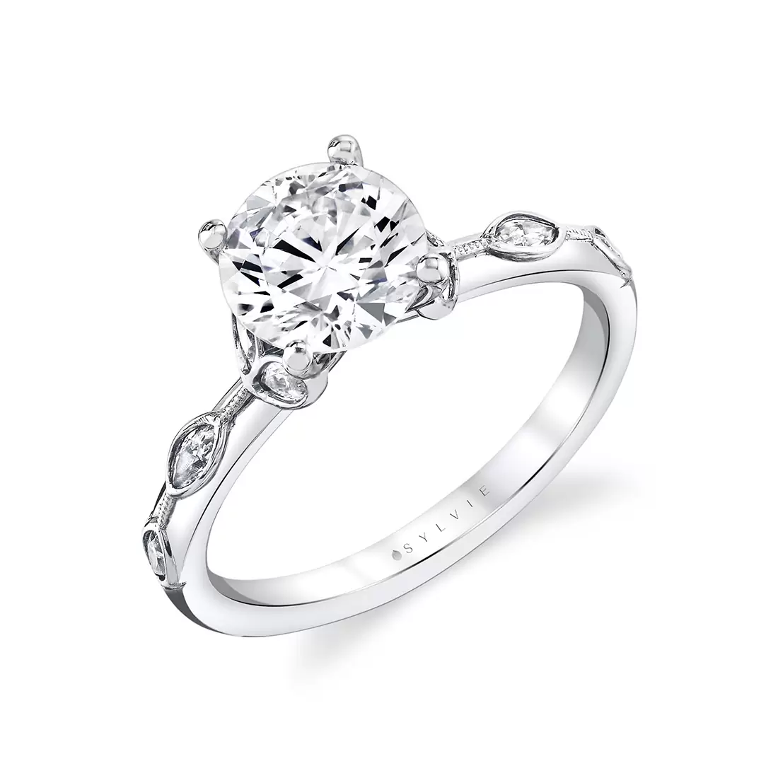 White Gold Tulira Bezel Petal and Leaf Engagement Ring - Opal