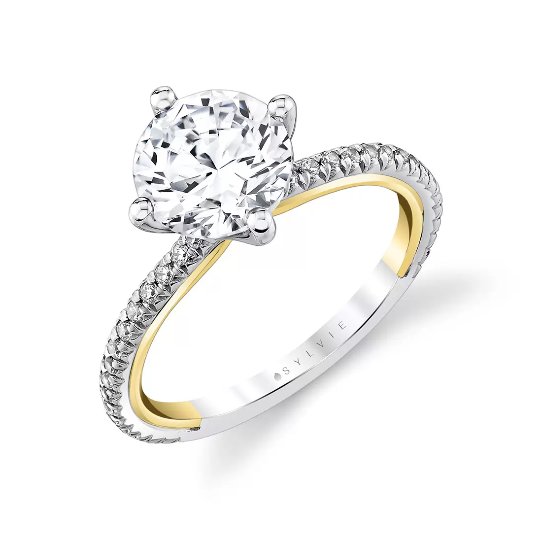 iconelle compass set two tone engagement ring