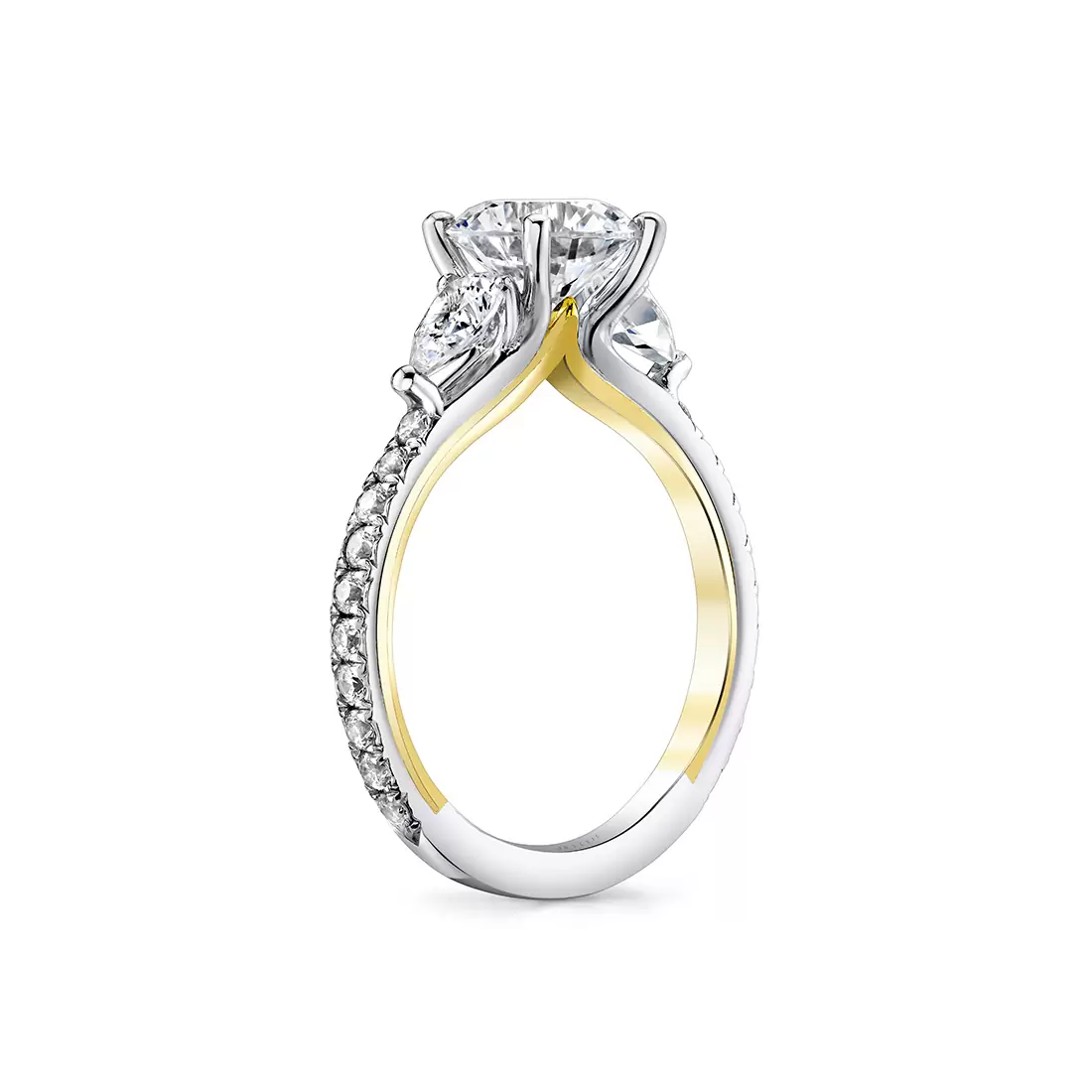 Yellow Gold Iconelle Two Tone Three Stone Engagement Ring - Nora
