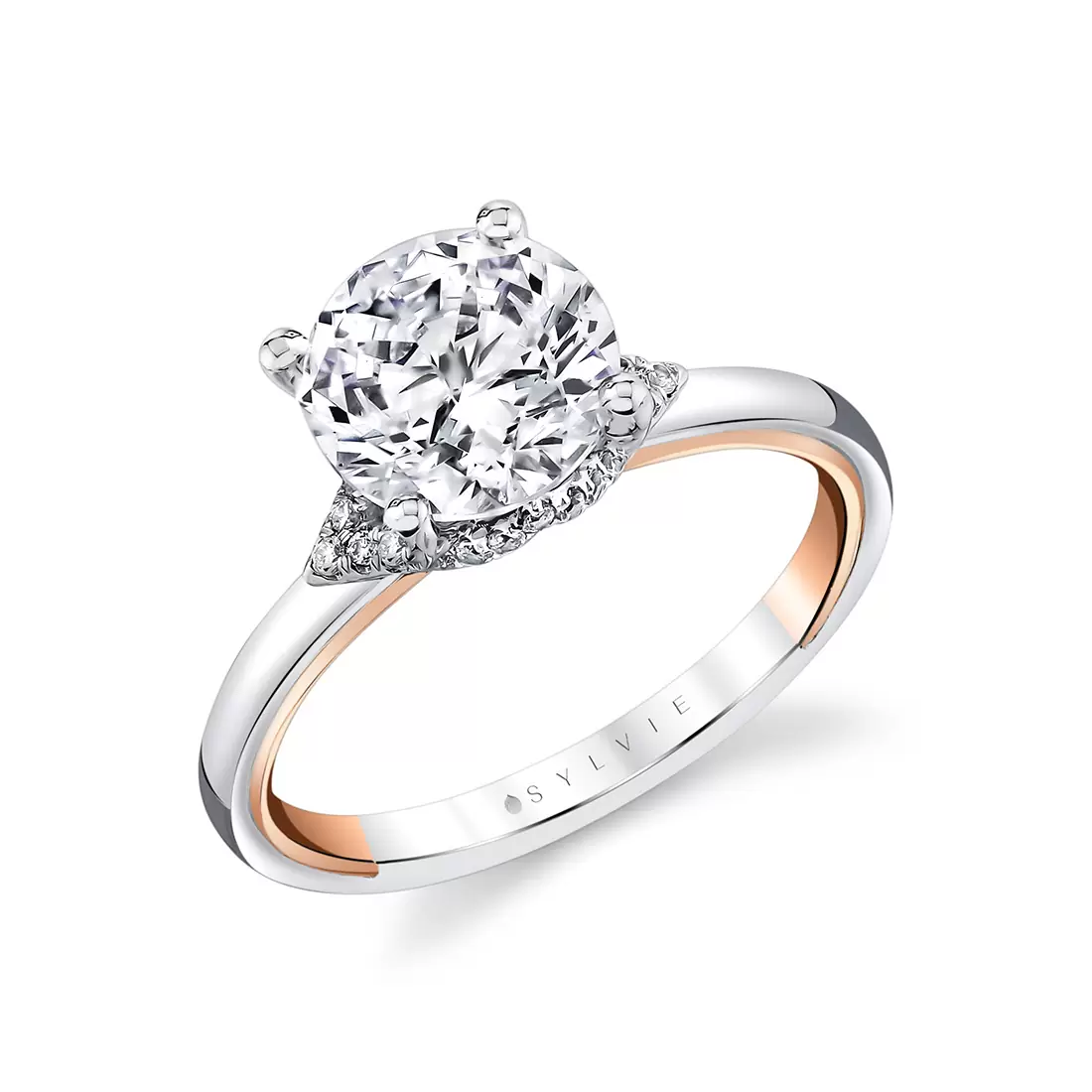 Yellow Gold Iconelle Diamond Shell Tip Collar Two Tone Engagement Ring - Yvonne