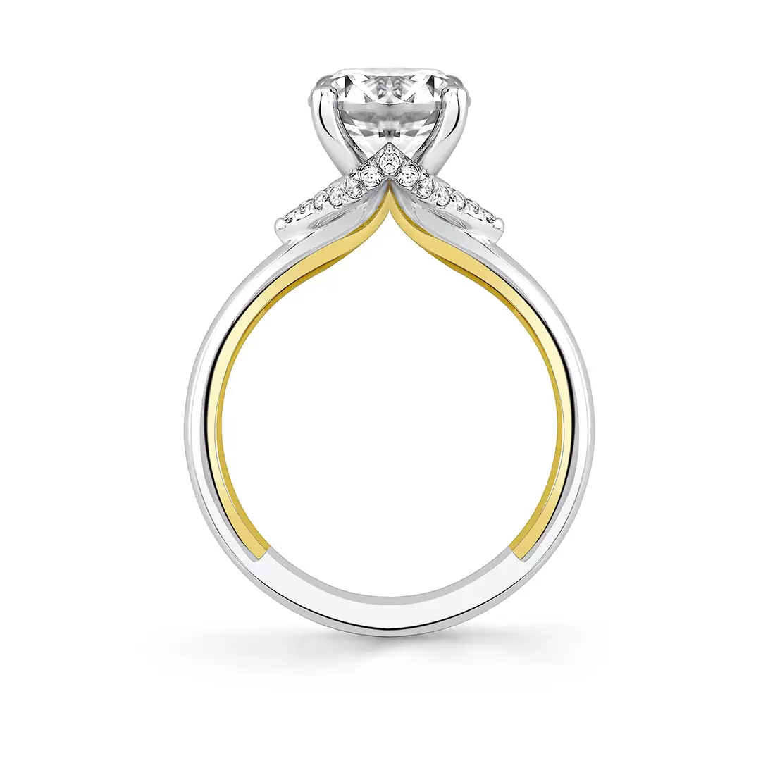 Yellow Gold Iconelle Diamond Shell Tip Collar Two Tone Engagement Ring - Yvonne