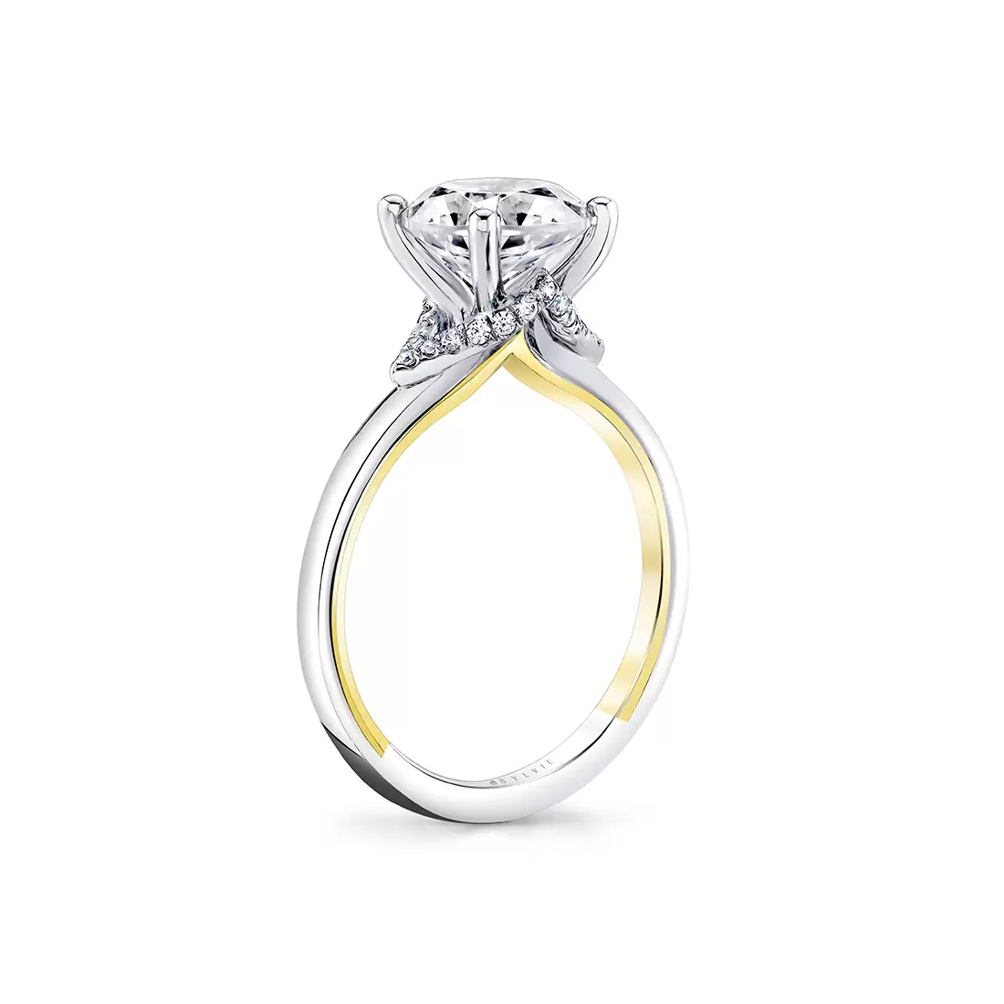 Iconelle diamond Shell Tip Collar two tone engagement ring