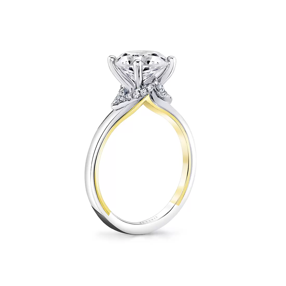Yellow Gold Iconelle Diamond Shell Tip Collar Two Tone Engagement Ring - Yvonne