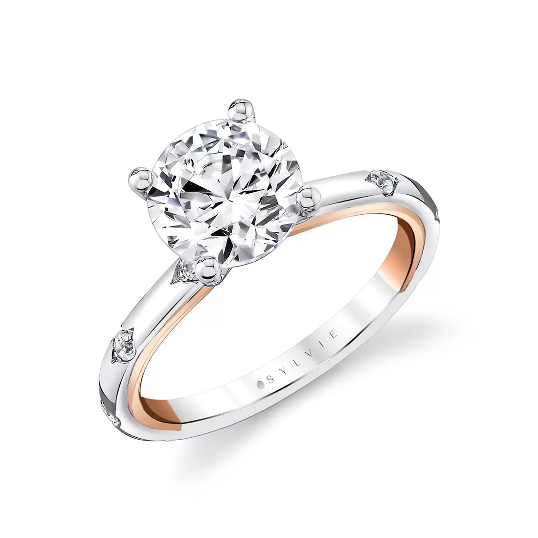 iconelle two tone shell flush set engagement ring