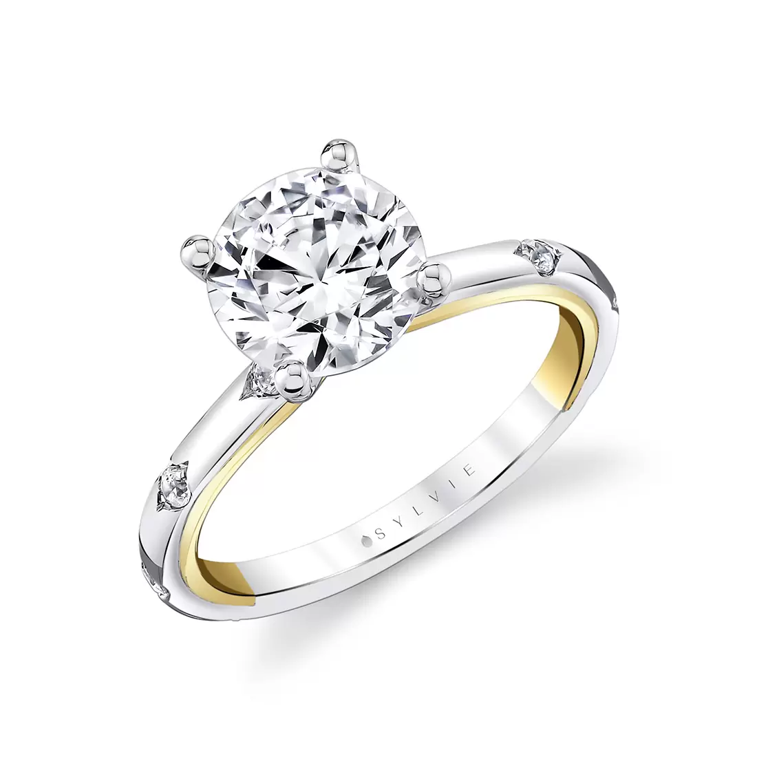 iconelle two tone shell flush set engagement ring