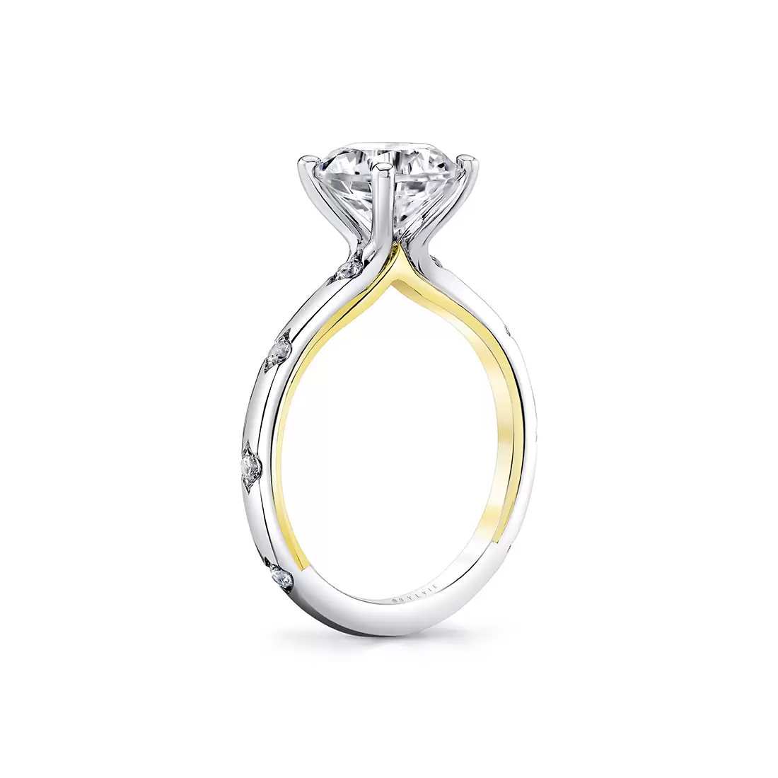 iconelle two tone shell flush set engagement ring