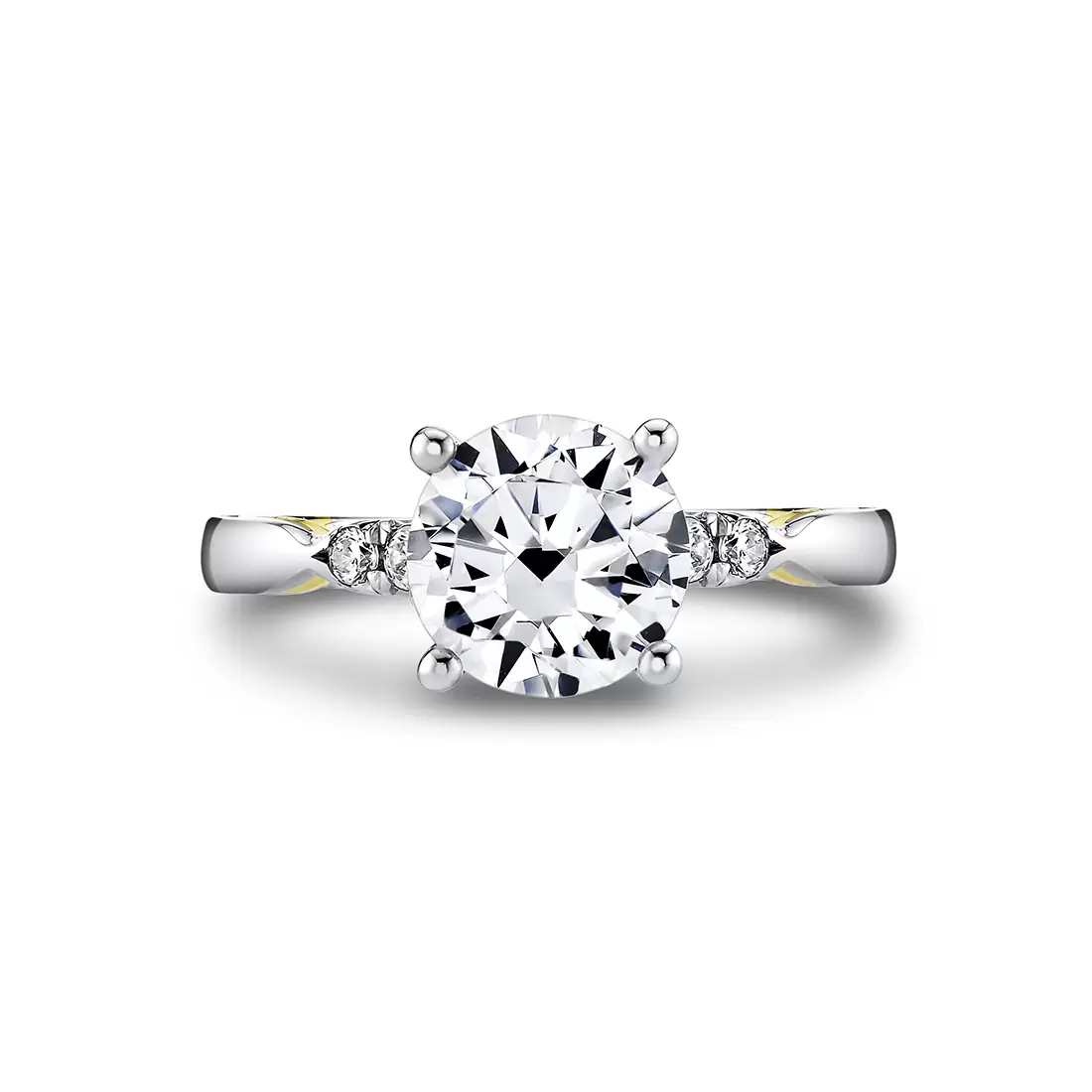 iconelle quarterway pinch two tone engagement ring