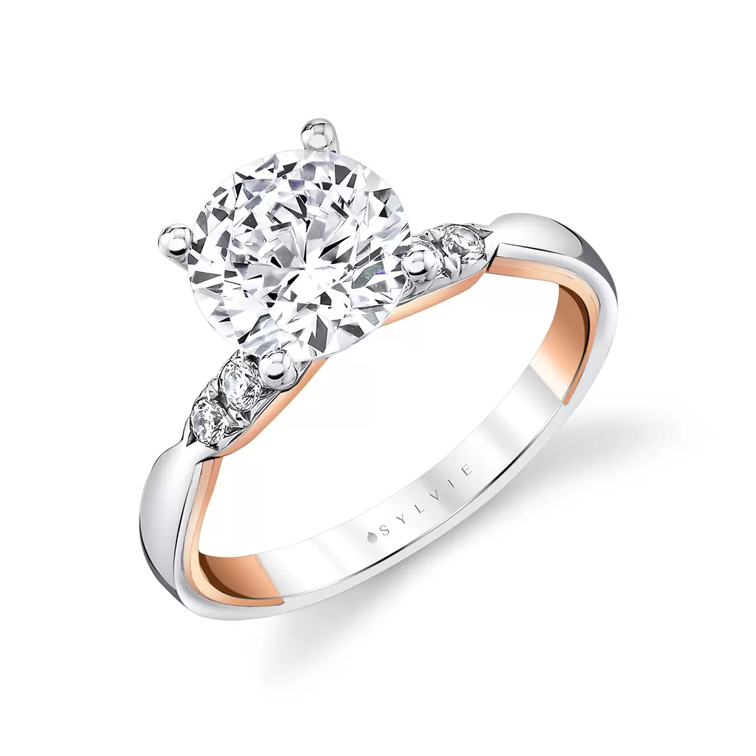 iconelle quarterway pinch two tone engagement ring