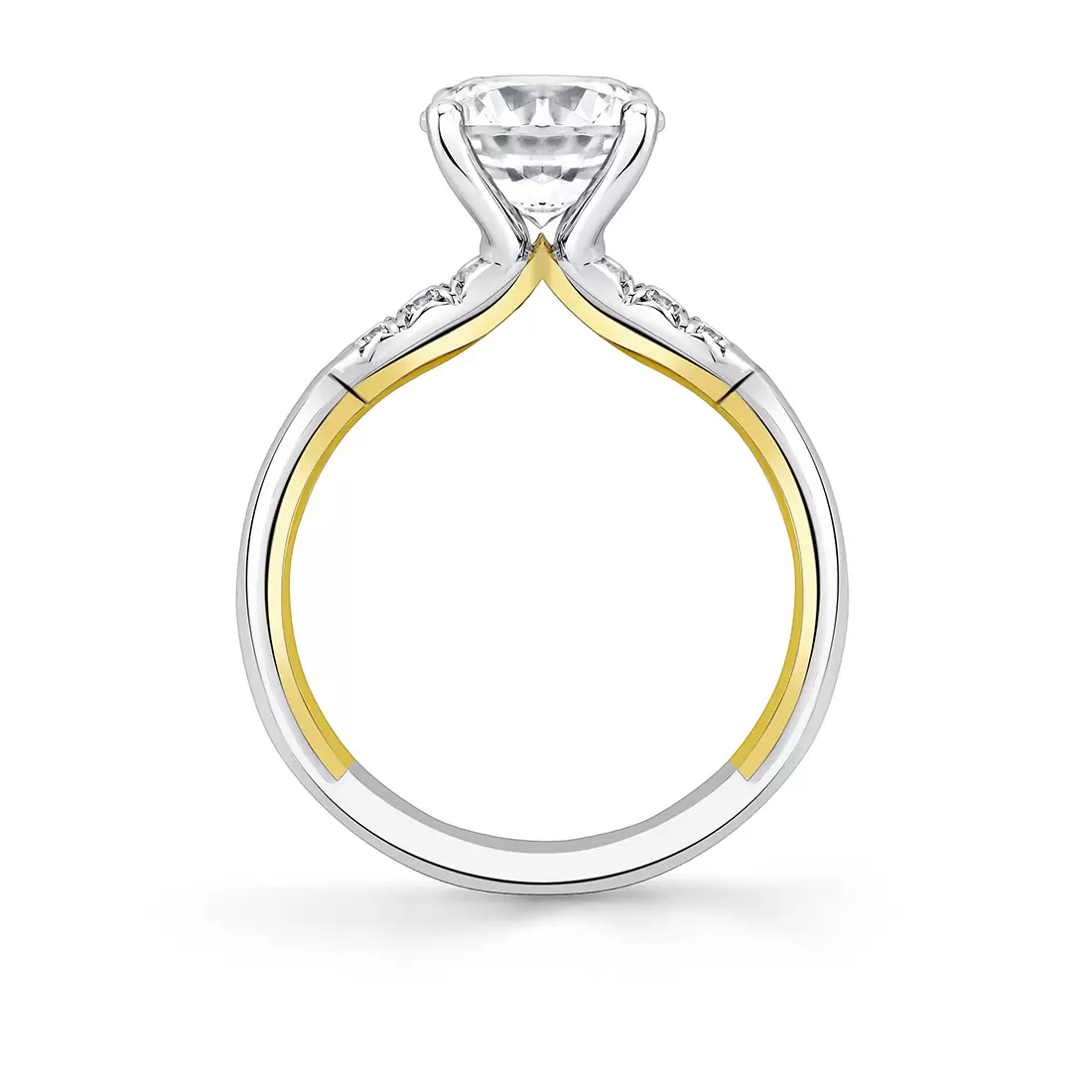 iconelle quarterway pinch two tone engagement ring