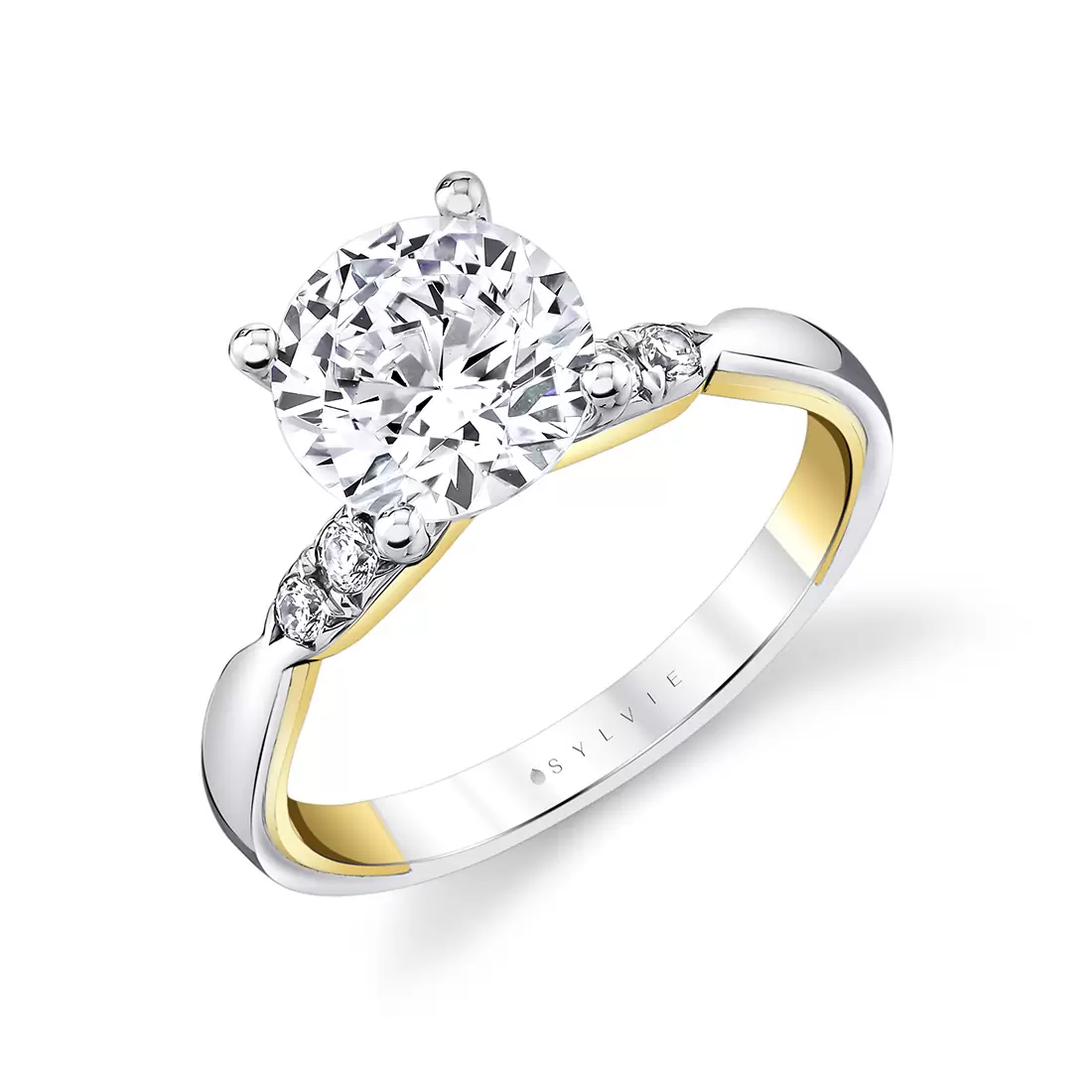 iconelle quarterway pinch two tone engagement ring