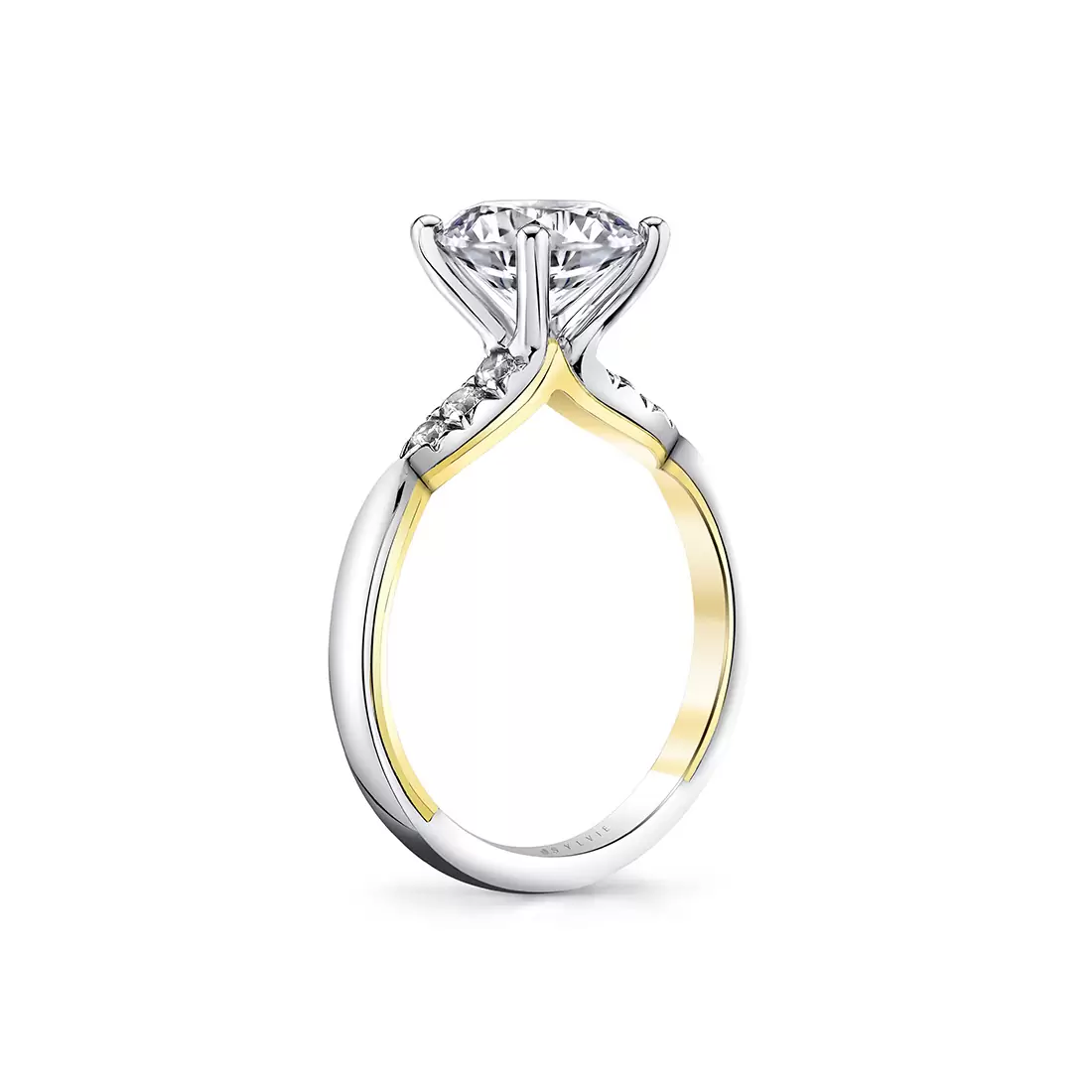 iconelle quarterway pinch two tone engagement ring