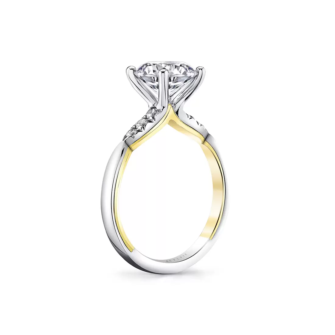 Yellow Gold Iconelle Quarterway Pinch Two Tone Engagement Ring - Corinne