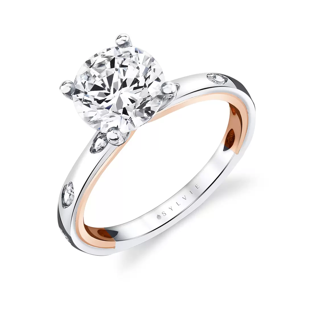 Yellow Gold Iconelle Flush Set Marquise Two Tone Engagement Ring - Lydia