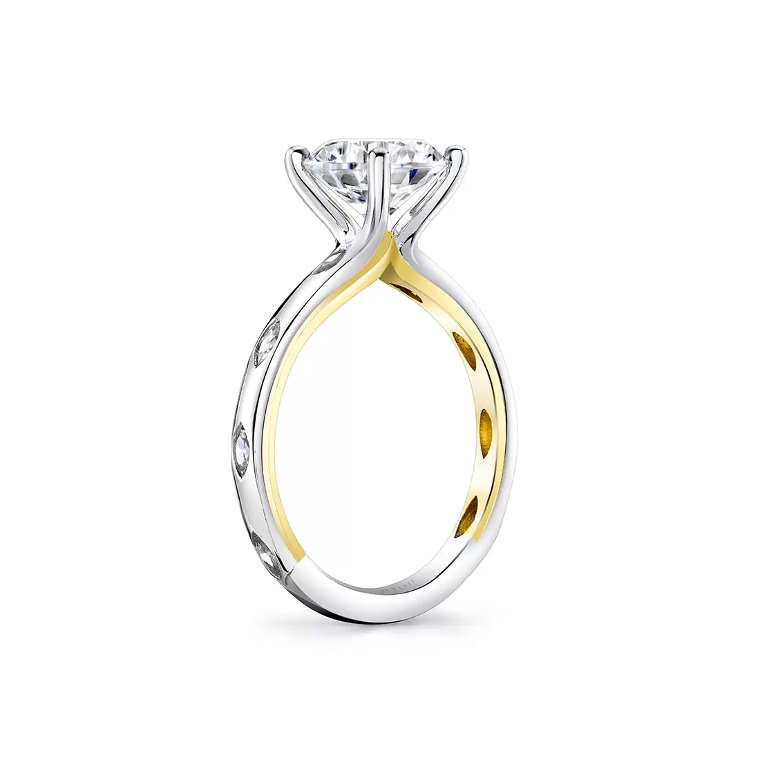 Yellow Gold Iconelle Flush Set Marquise Two Tone Engagement Ring - Lydia
