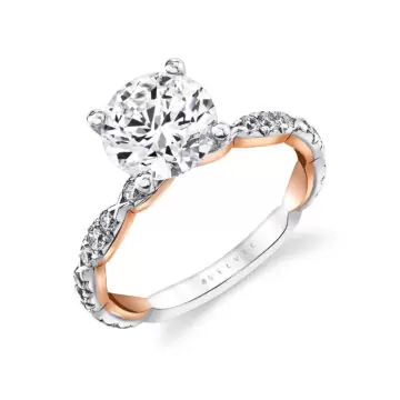 Yellow Gold Iconelle Two Tone Pinched Engagement Ring - Josephine