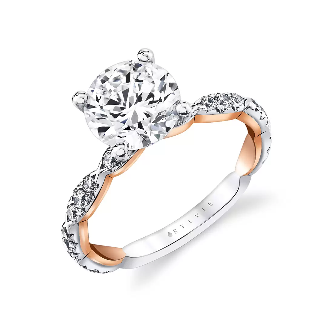 Iconelle two tone pinched engagement ring