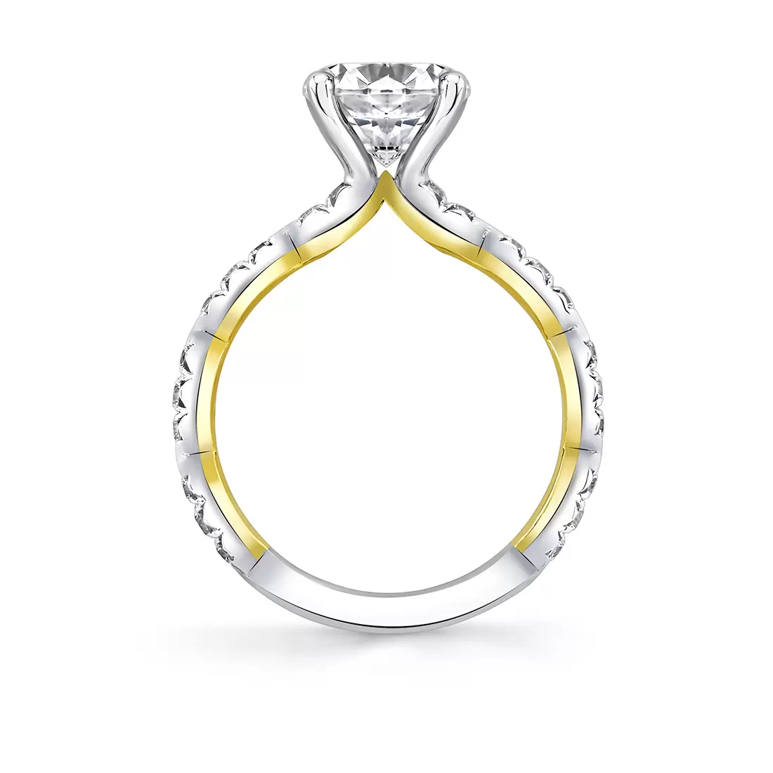 Iconelle two tone pinched engagement ring