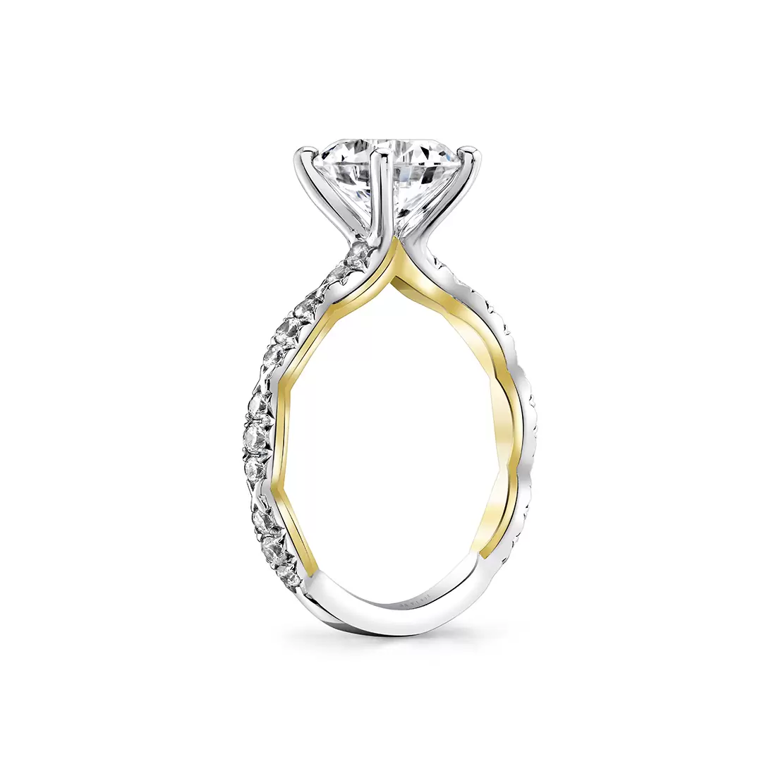 Iconelle two tone pinched engagement ring
