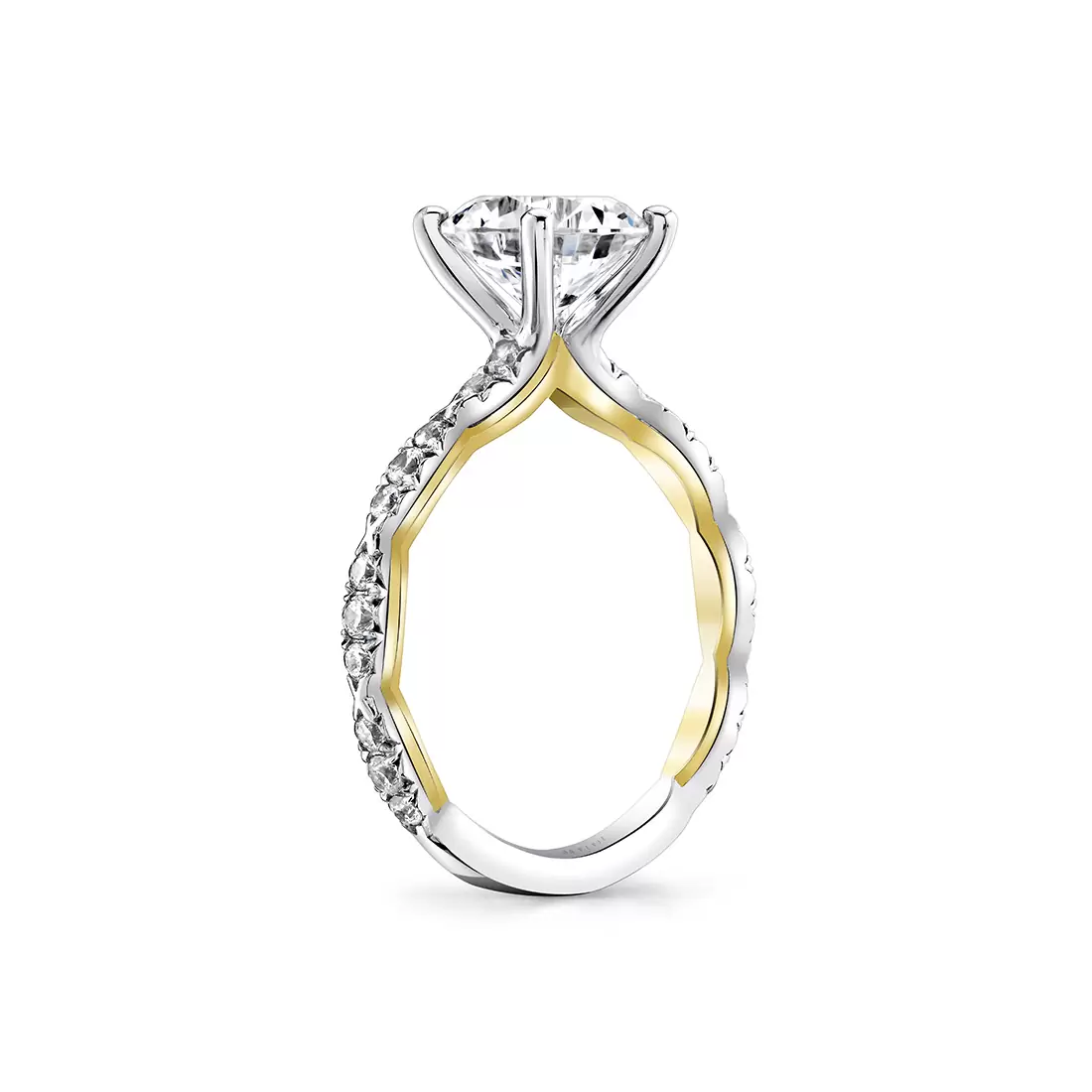 Yellow Gold Iconelle Two Tone Pinched Engagement Ring - Josephine