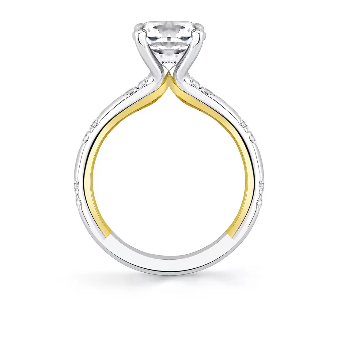 Yellow Gold Iconelle Two Tone Shell Flush Set Engagement Ring - Indie