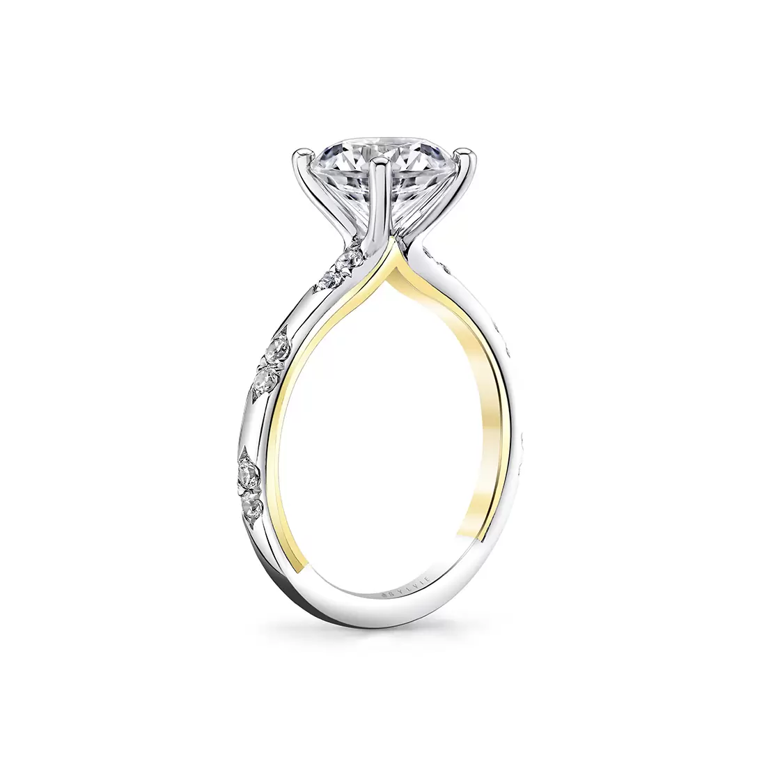 Yellow Gold Iconelle Two Tone Shell Flush Set Engagement Ring - Indie