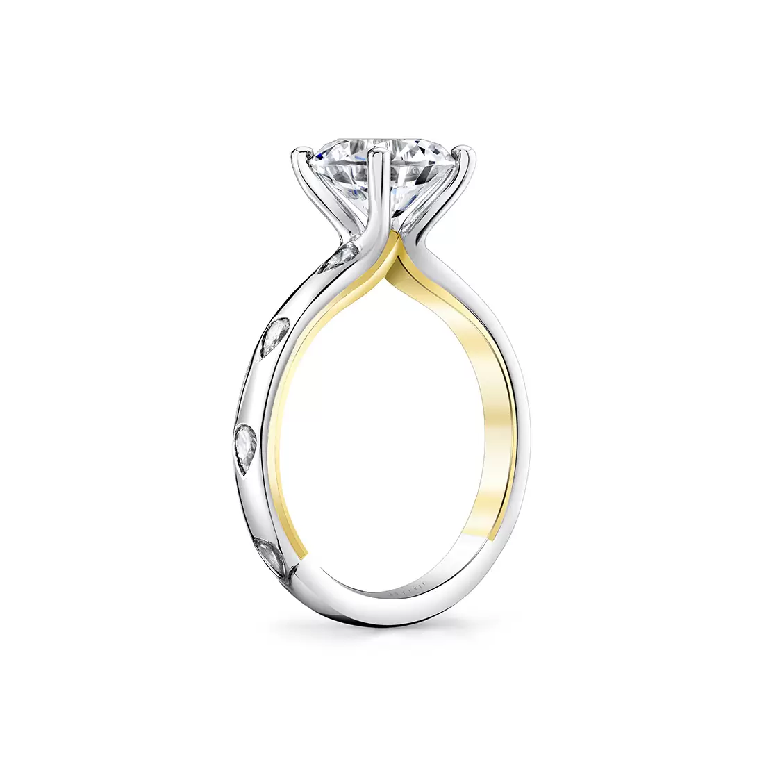 Yellow Gold Iconelle Two Tone Flush Set Pear Engagement Ring - Drew