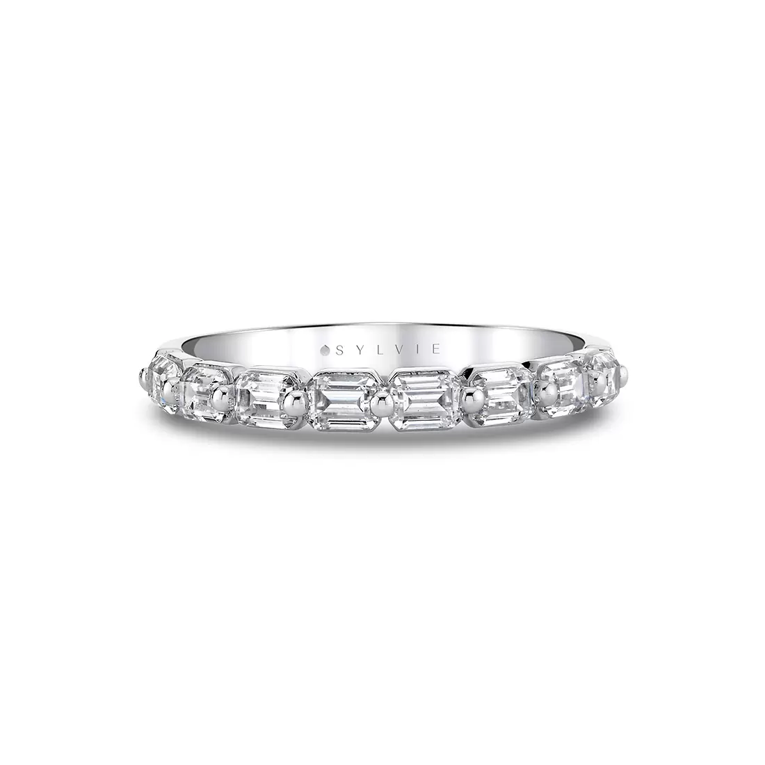 White Gold Shared Prong Baguette Wedding Ring