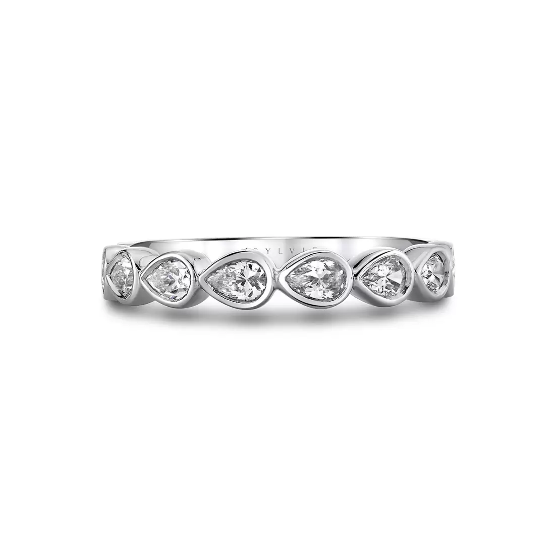 White Gold Pear Shaped Bezel Wedding Ring