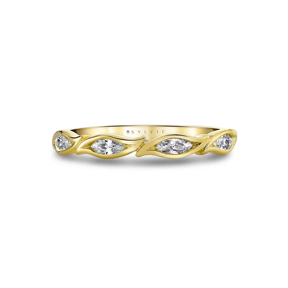 Yellow Gold Tulira Leaf Marquise Diamond Wedding Ring