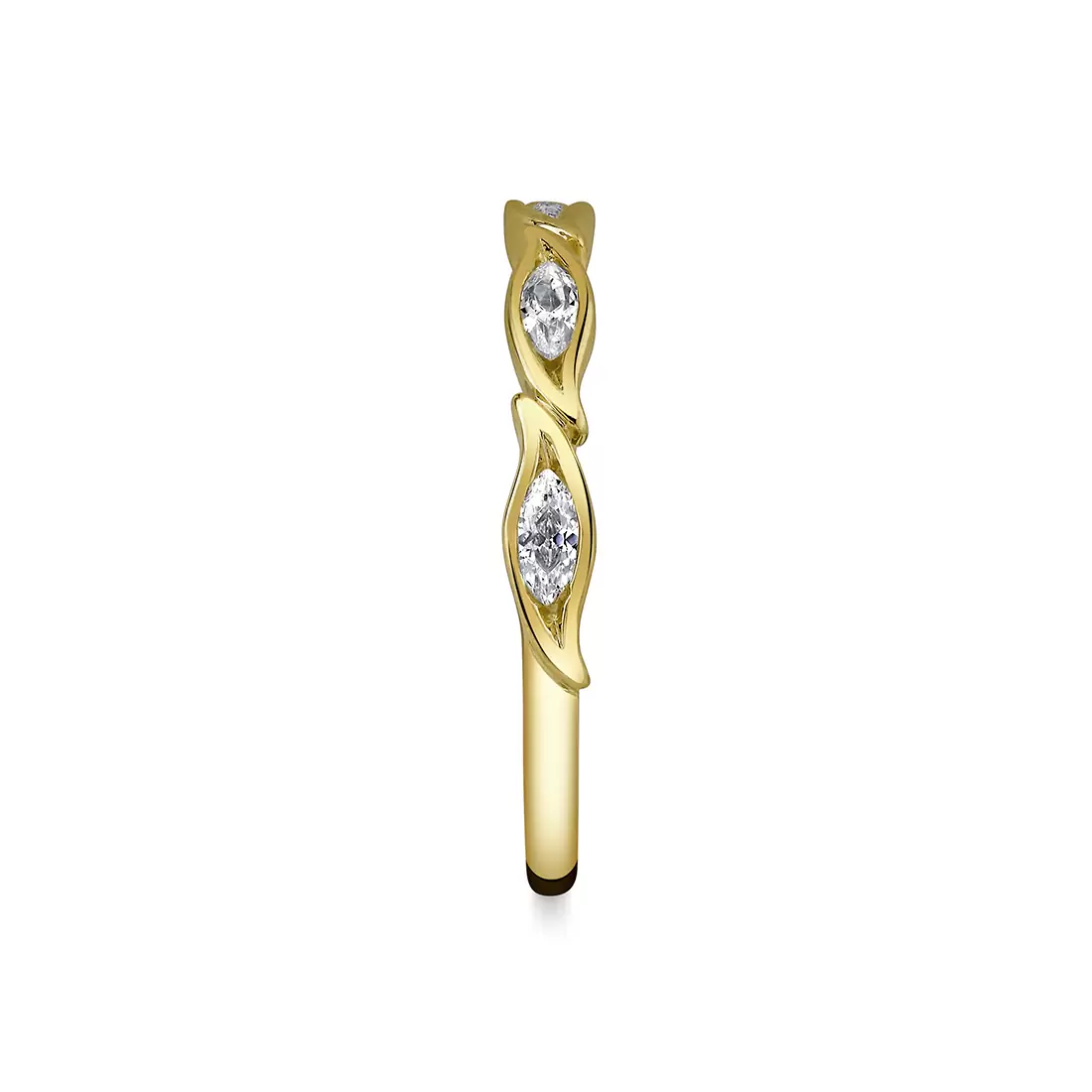 Yellow Gold Tulira Leaf Marquise Diamond Wedding Ring
