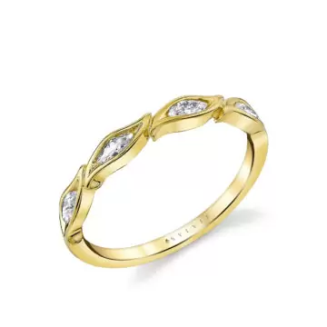 Yellow Gold Tulira Leaf Marquise Diamond Wedding Ring